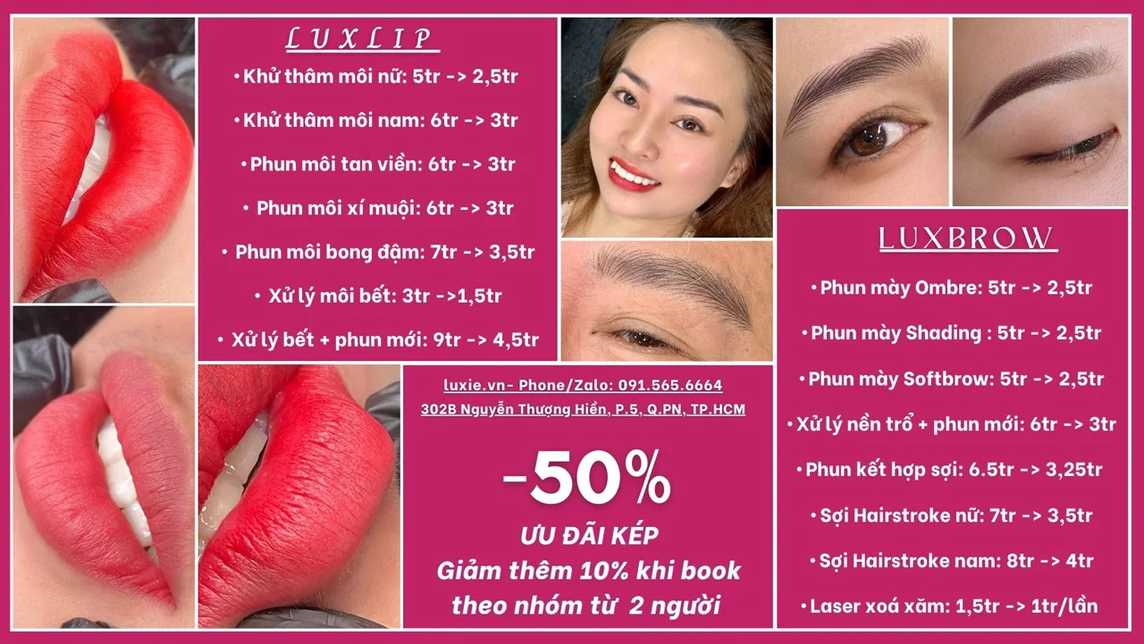 Giá cả dịch vụ phun xăm tại Luxie