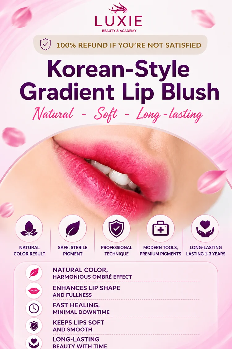 Korean-Style Gradient Lip Blush lip tattooing creates beautiful lips.