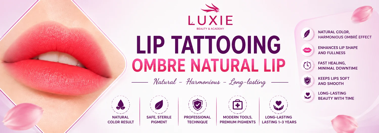 Ombre Lip Tattooing with Blended Outline: Creates a fresh and beautiful look, completely eliminating dark lips.