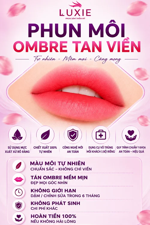 Phun Môi Ombre Tan Viền, Tạo nét xinh tươi, khử thâm dứt điểm