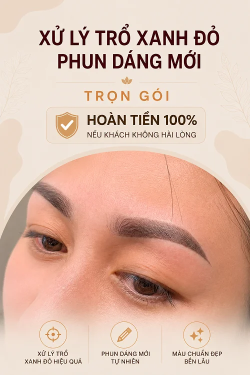 Xử lý hiệu quả lông mày trổ xanh, đỏ và Phun dáng mới