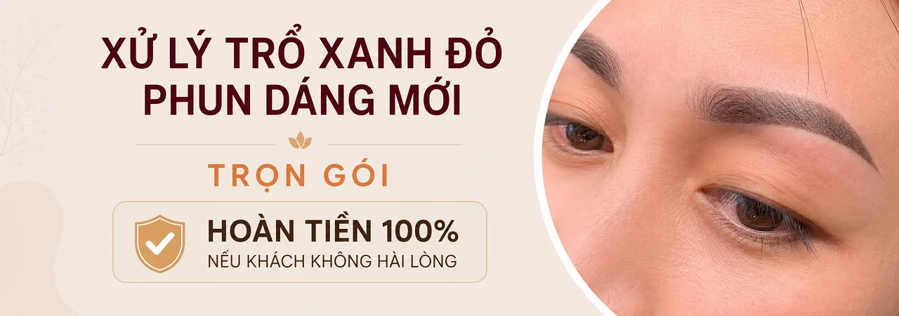 Xử lý hiệu quả lông mày trổ xanh, đỏ và Phun dáng mới