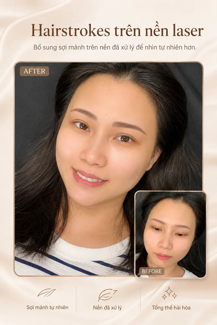 Phẩy sợi mày hairstroke trên nền laser xóa nền cũ