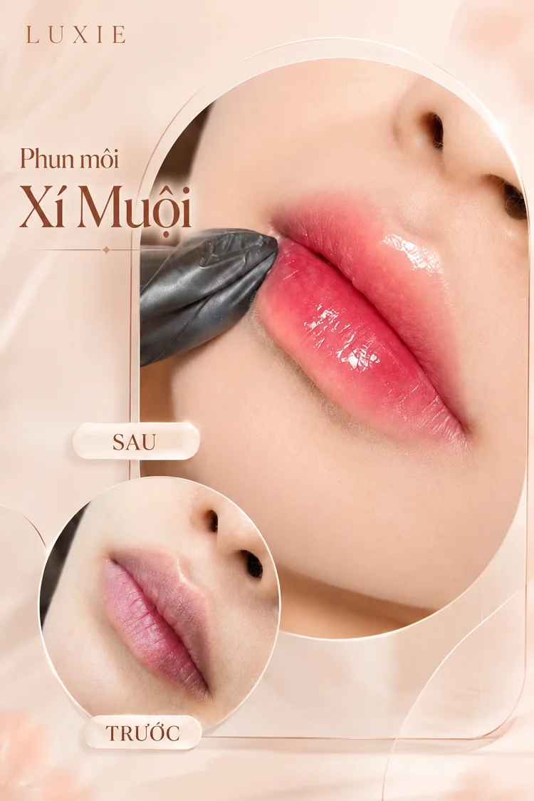Xử lý nền môi thâm và phun hiệu ứng xí muội