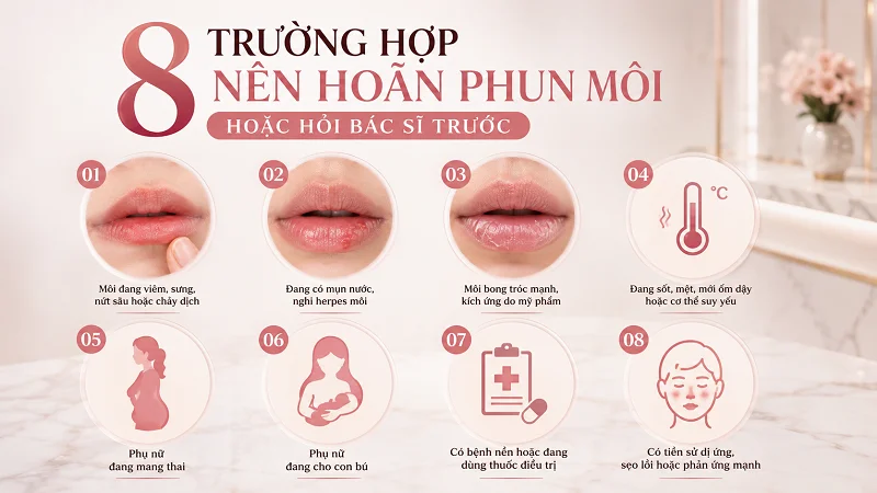 Checklist các trường hợp nên hoãn phun môi hoặc hỏi bác sĩ trước Checklist các trường hợp nên hoãn phun môi hoặc hỏi bác sĩ trước