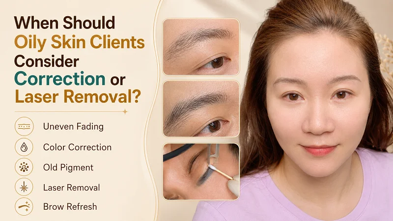 When should oily skin clients consider correction or laser removal? When should oily skin clients consider correction or laser removal?