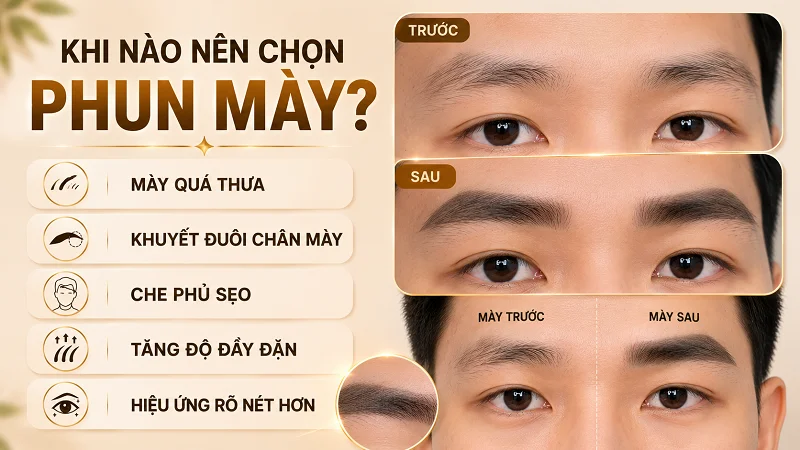 Phun mày tạo hiệu ứng màu nền mềm phía dưới chân mày, giúp chân mày trông đầy đặn hơn.
