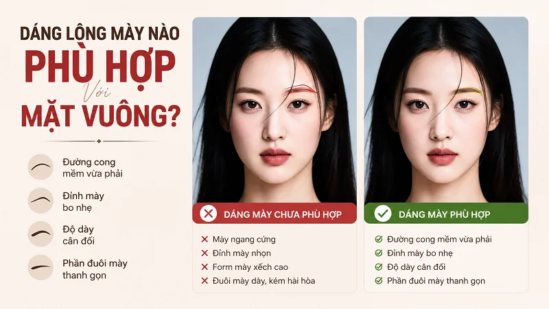Dáng Lông Mày Nào Phù Hợp Với Mặt Vuông?