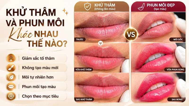 Khử thâm môi không lên màu khác gì phun môi đẹp?
