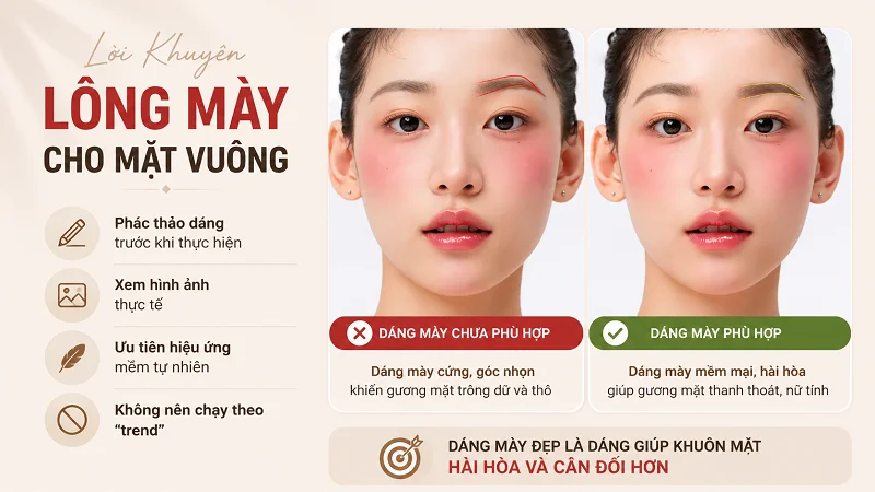 Những điểm cần chú ý Trước Khi Làm Lông Mày Cho Mặt Vuông