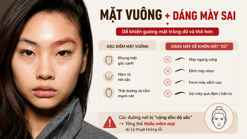 Vì Sao Mặt Vuông Dễ Bị “Dữ” Khi Làm Sai Dáng Lông Mày?