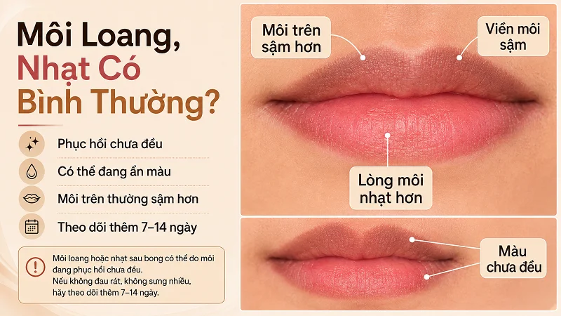 Môi sau khử thâm bị loang màu là dấu hiệu gì?
