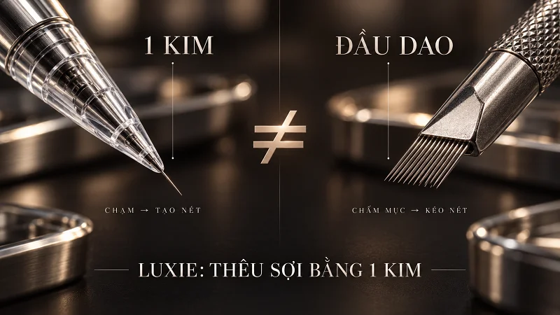 Đầu kim nào đưa mực vào da, và Luxie đi sợi bằng gì