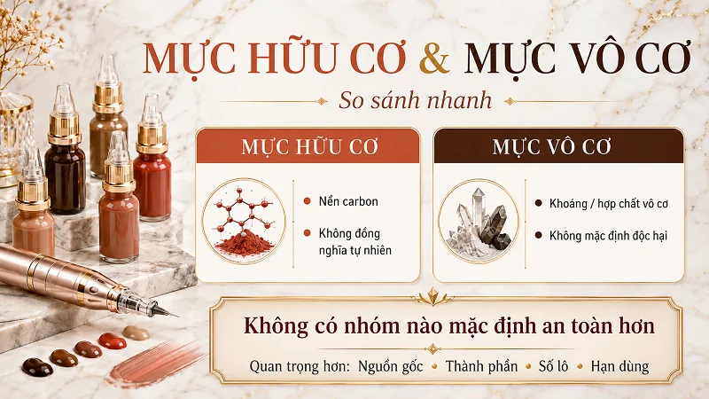 So sánh nhanh mực hữu cơ và vô cơ trong phun xăm thẩm mỹ