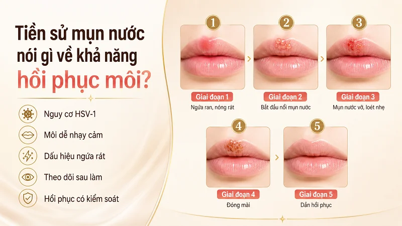 Tiền sử mụn nước cho biết điều gì về nguy cơ hồi phục môi?