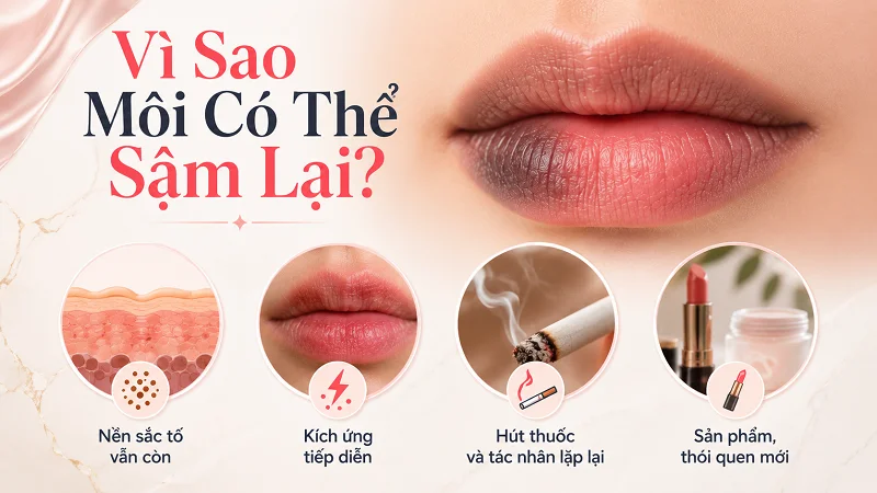 Vì sao môi có thể sậm màu trở lại sau khử thâm? Vì sao môi có thể sậm màu trở lại sau khử thâm?