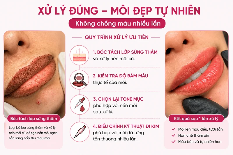 Kết quả: chỉ sau 1 lần làm, chưa cần dặm lại, môi đã lên màu rõ rệt và đều màu hơn so với những lần trước.