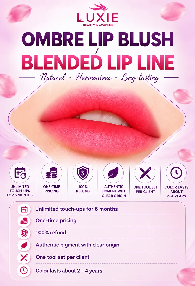 Ombre lip blush with a blended lip line at Luxie in Ho Chi Minh City