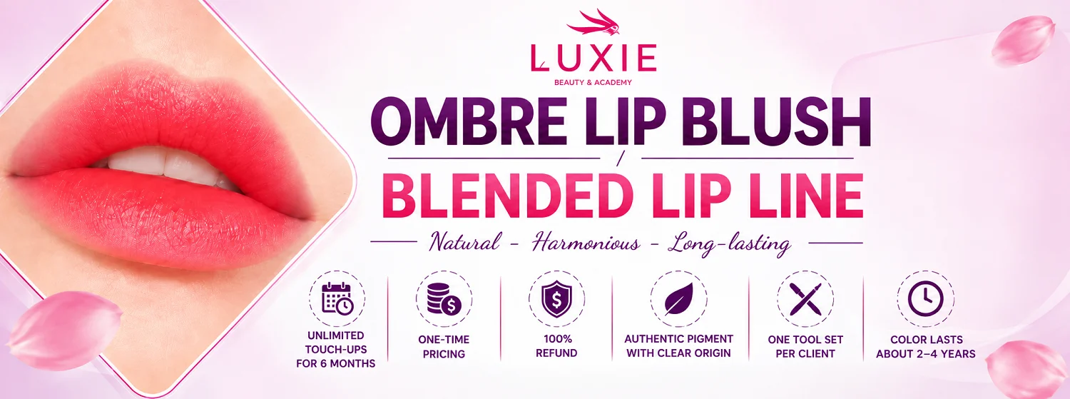 Ombre lip blush with a blended lip line at Luxie in Ho Chi Minh City
