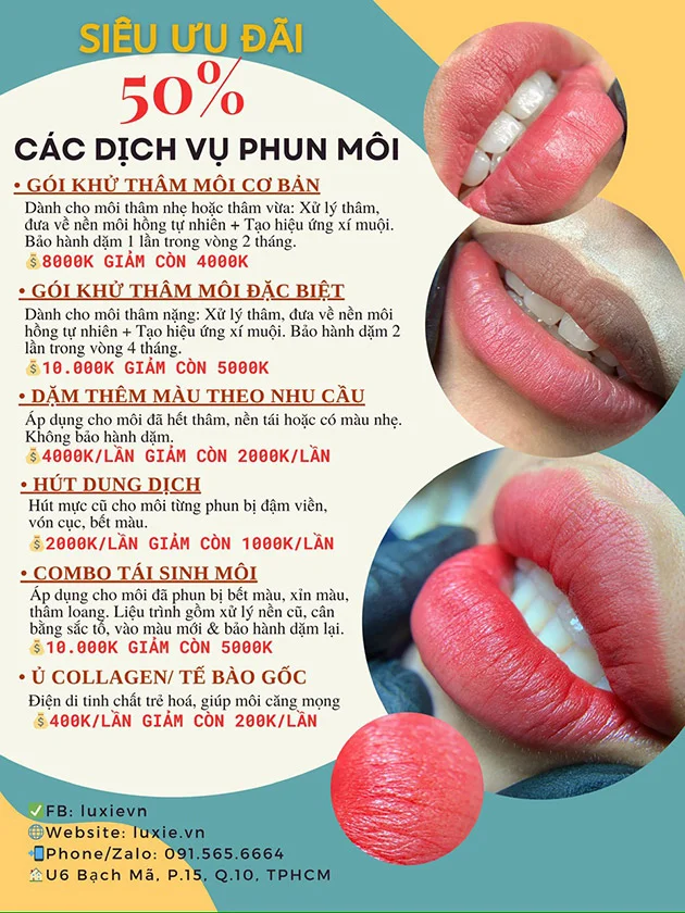 Bảng giá dịch vụ phun xăm lông môi tại Luxie Bảng giá dịch vụ phun xăm lông môi tại Luxie